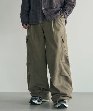 패널 플리트 와이드 카고 팬츠 [카키]