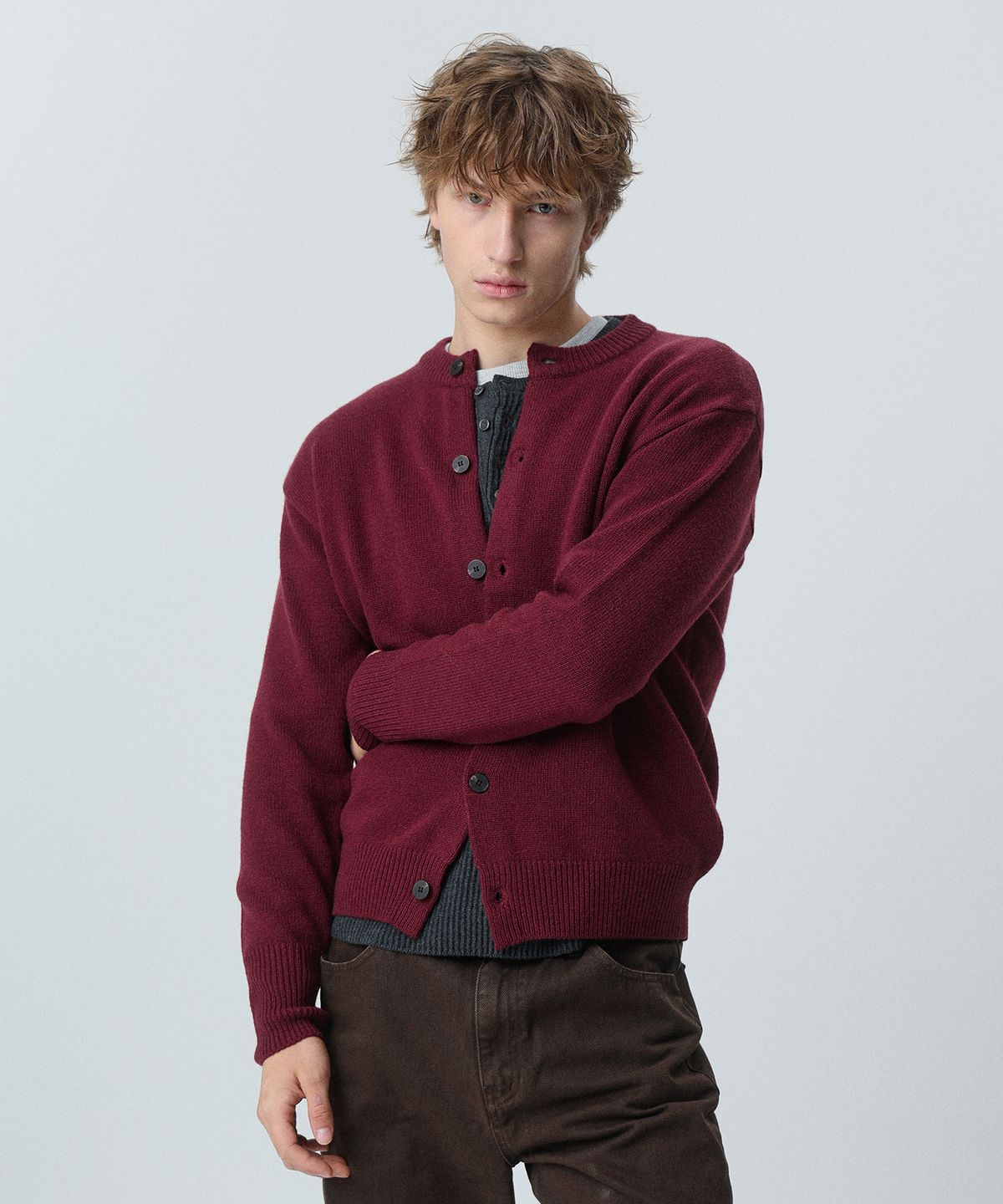플로즈룸(FLAWSROOM) Nights Crop Knit Cardigan WINE