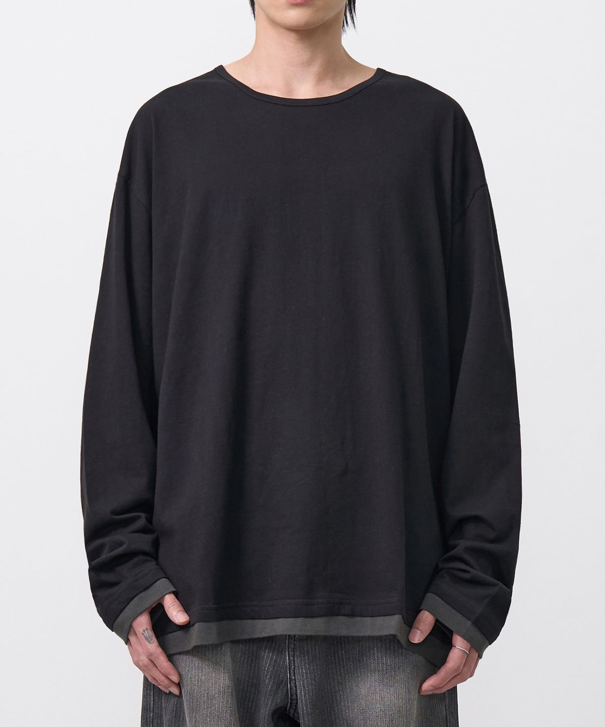 엑스컨테이너(EXCONTAINER) 빈티지 레이어드 롱 슬리브 (BLACK)