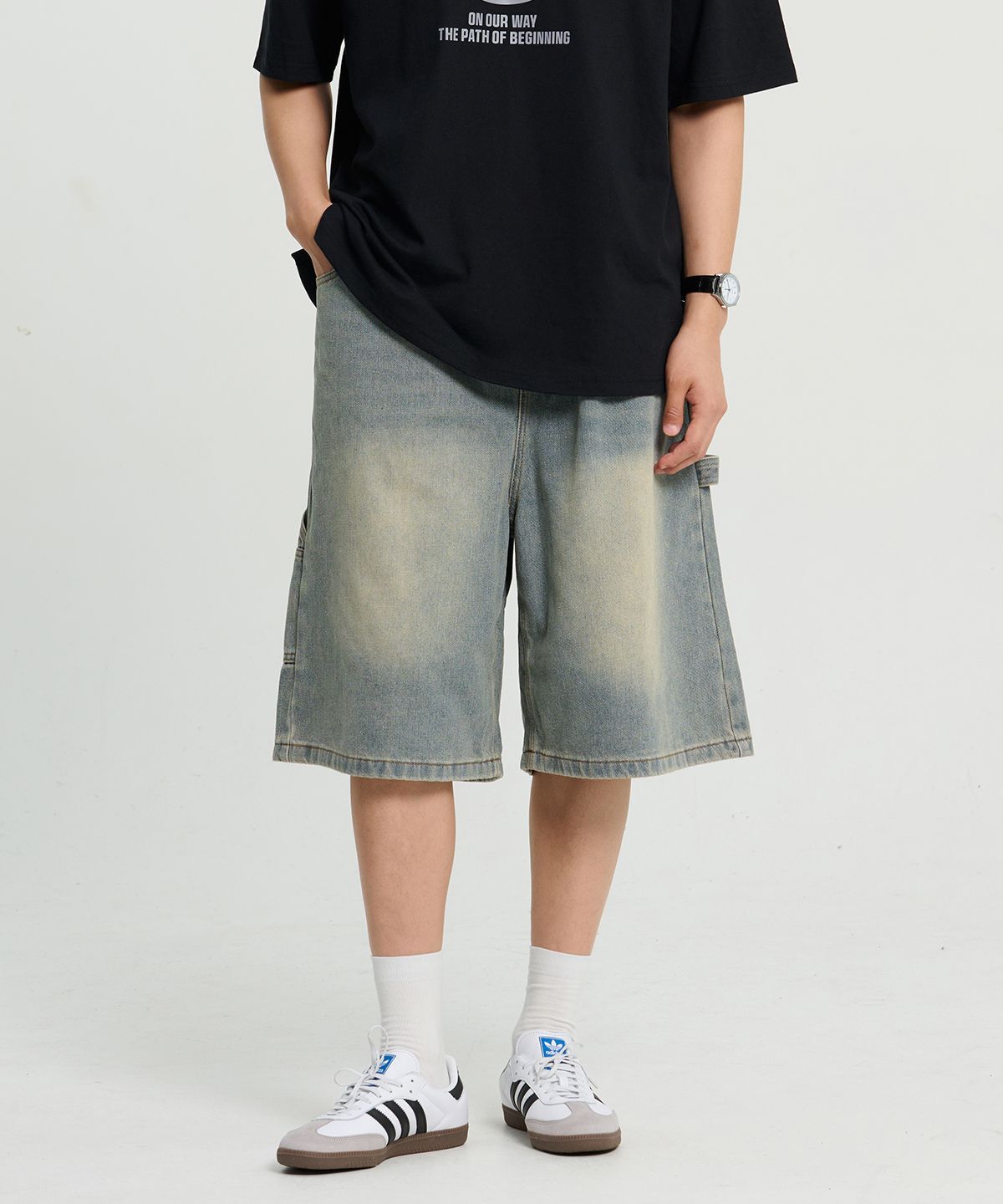 크레드먼스(CREEDMENS) 루틴 카펜더 데님 버뮤다 팬츠 (Vintage Blue)