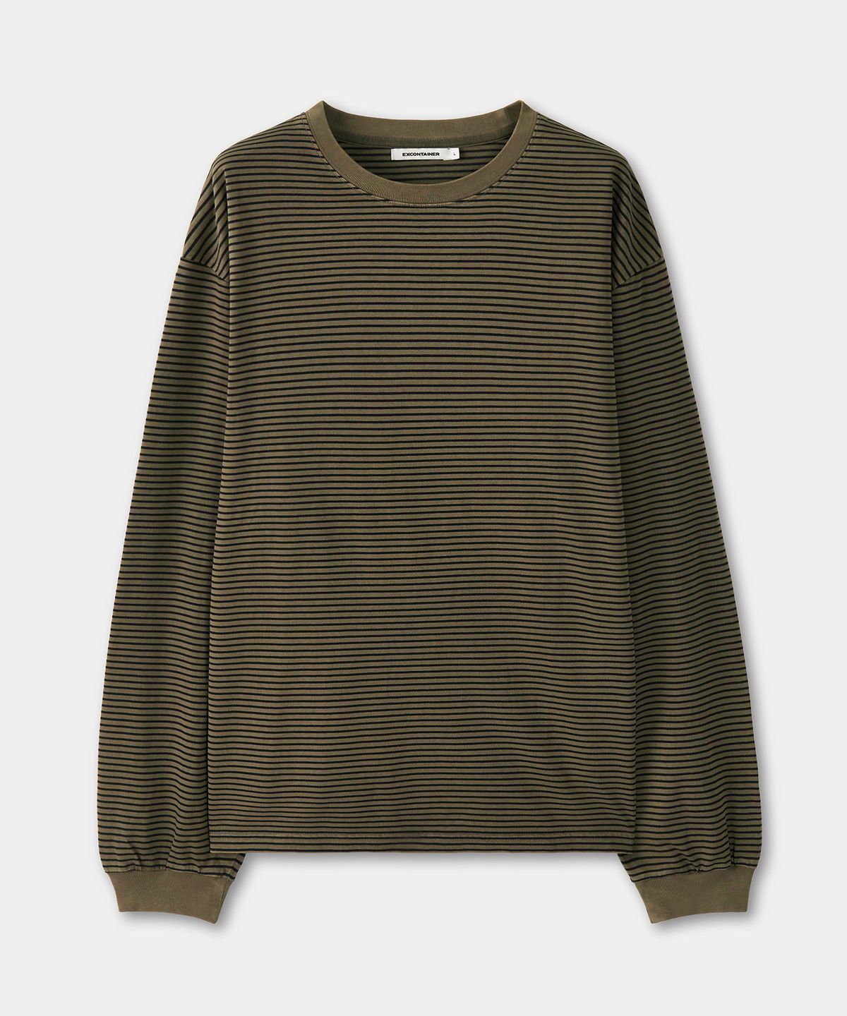 엑스컨테이너(EXCONTAINER) 빈티지 피그먼트 스트라이프 롱 슬리브 (DEEP BEIGE)
