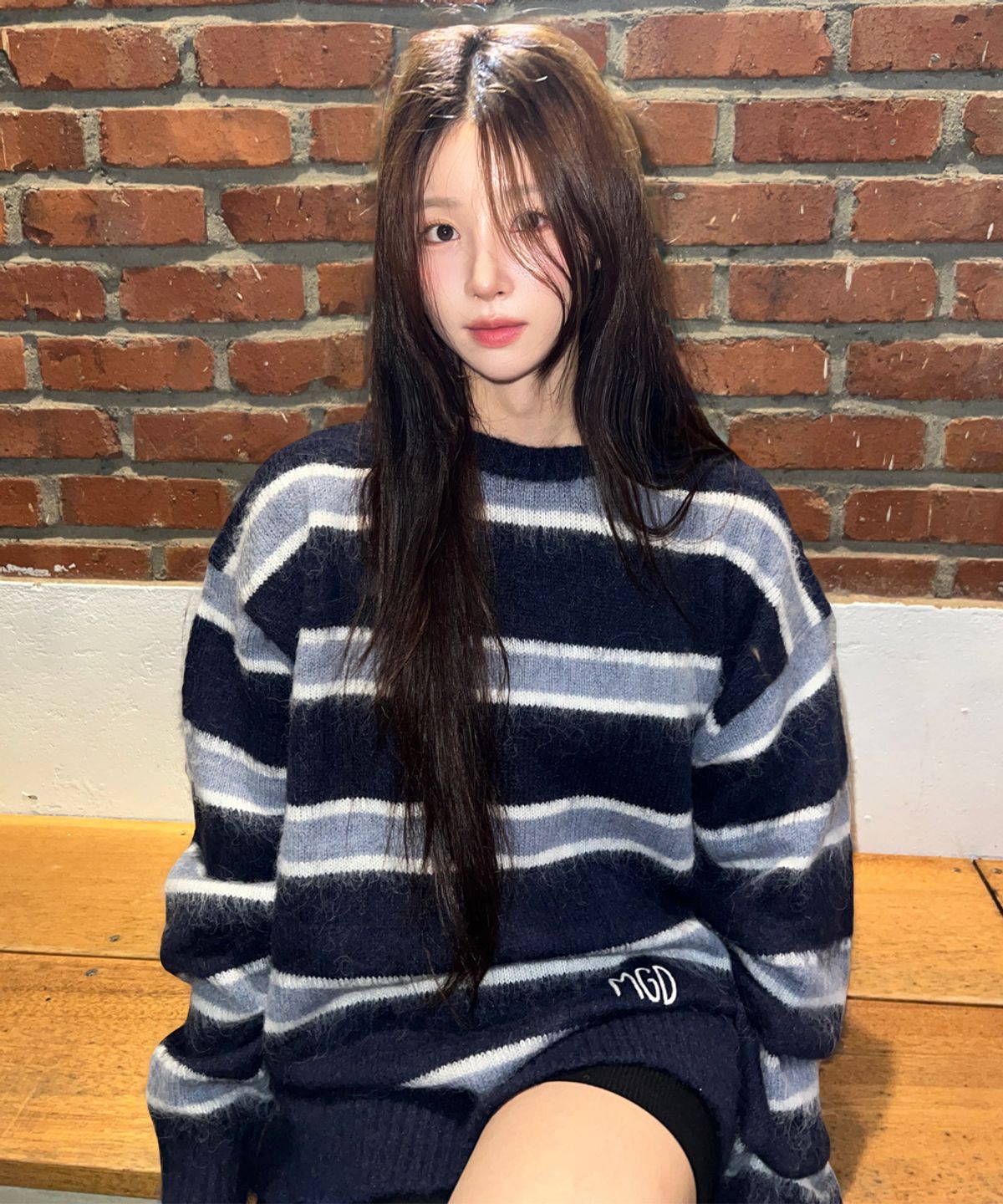 마하그리드(MAHAGRID) HAIRY STRIPE KNIT SWEATER NAVY(MG2FFMK600A)