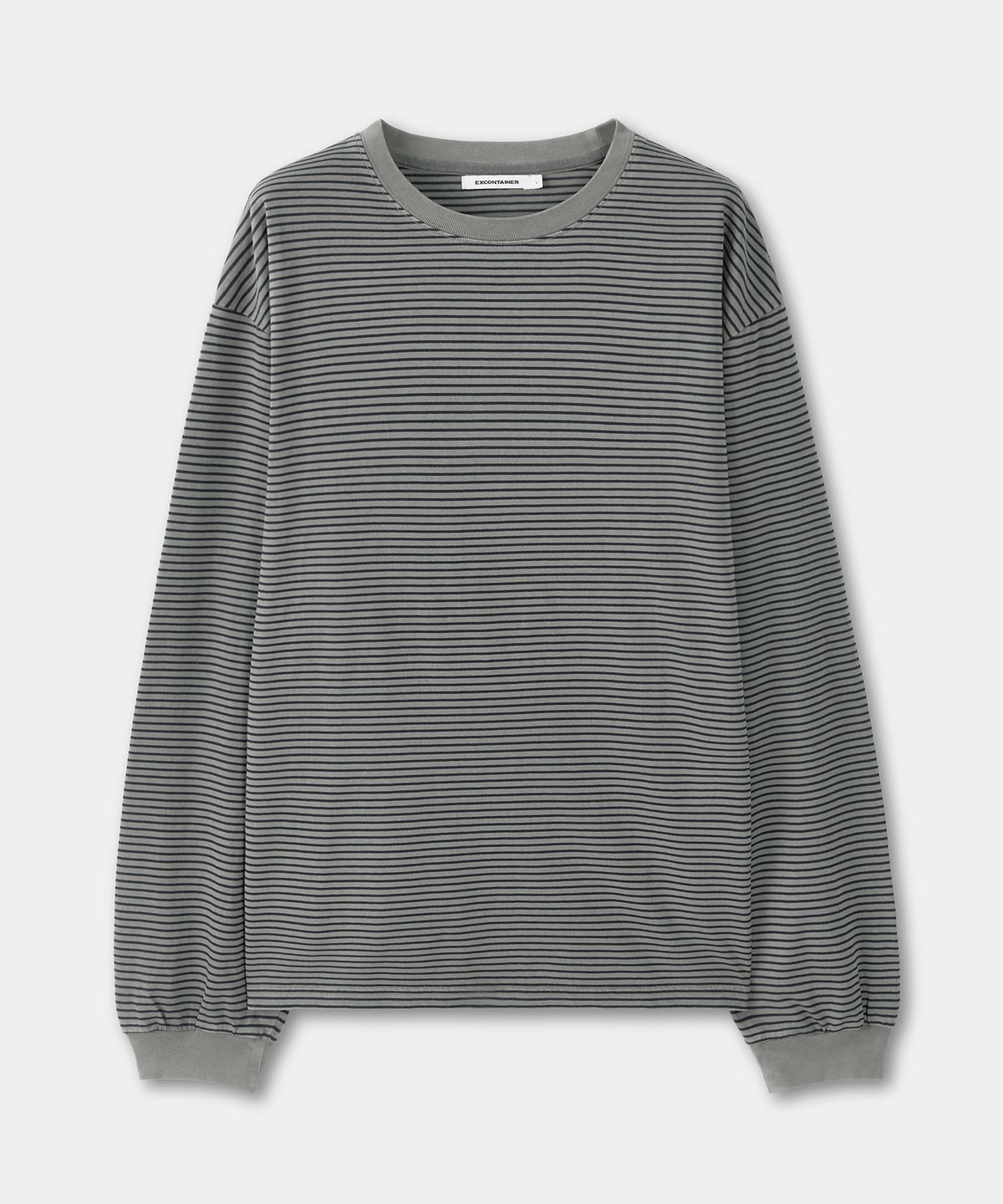 엑스컨테이너(EXCONTAINER) 빈티지 피그먼트 스트라이프 롱 슬리브 (GREY)