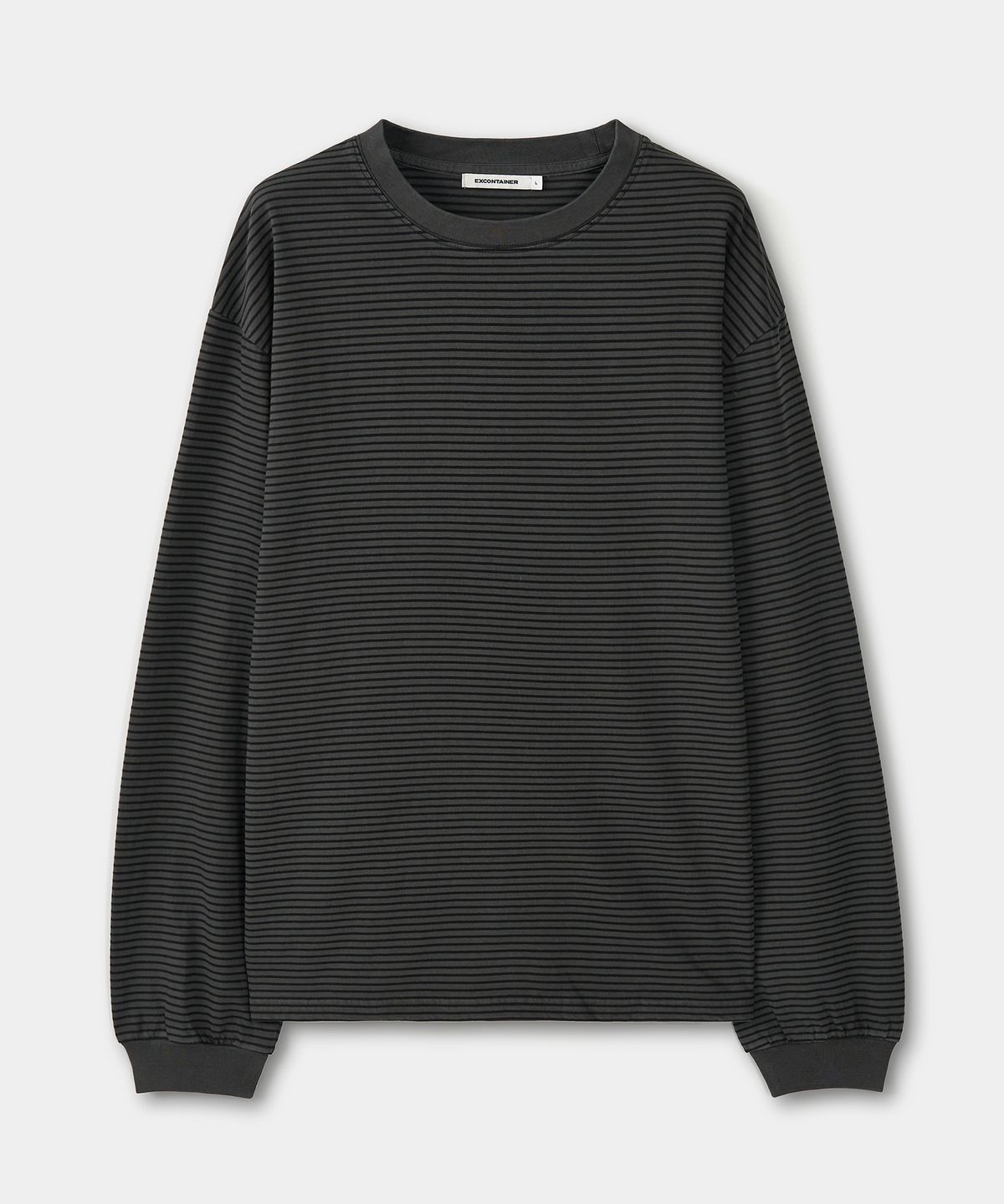 엑스컨테이너(EXCONTAINER) 빈티지 피그먼트 스트라이프 롱 슬리브 (CHARCOAL)