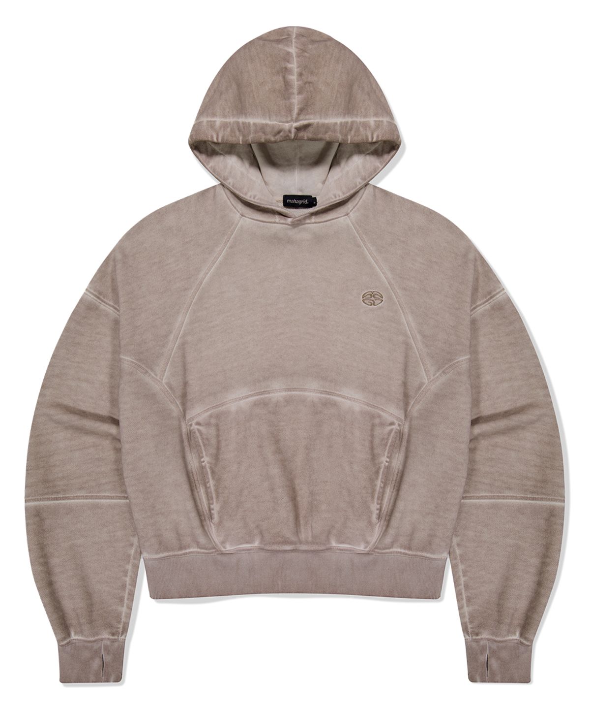 마하그리드(MAHAGRID) DYED CURVED SEAM CROP HOODIE BEIGE(MG2FFFM417A)