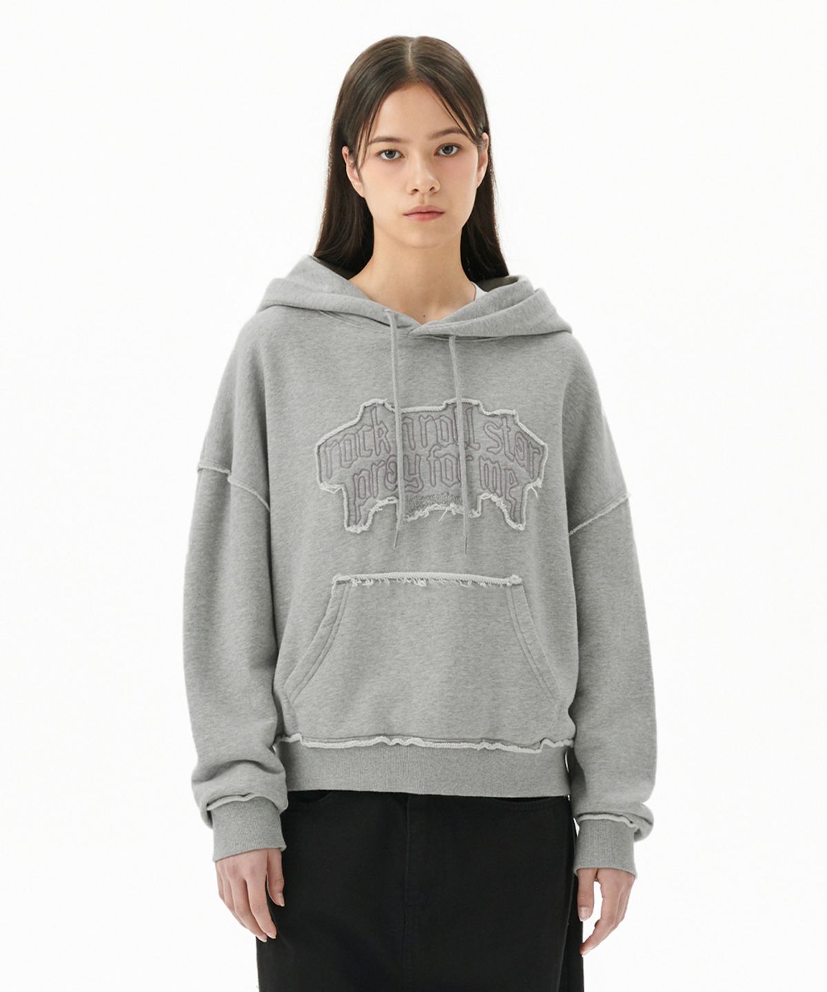 마하그리드(MAHAGRID) RAW CUT PRAY CROP HOODIE GREY(MG2FFFM418A)