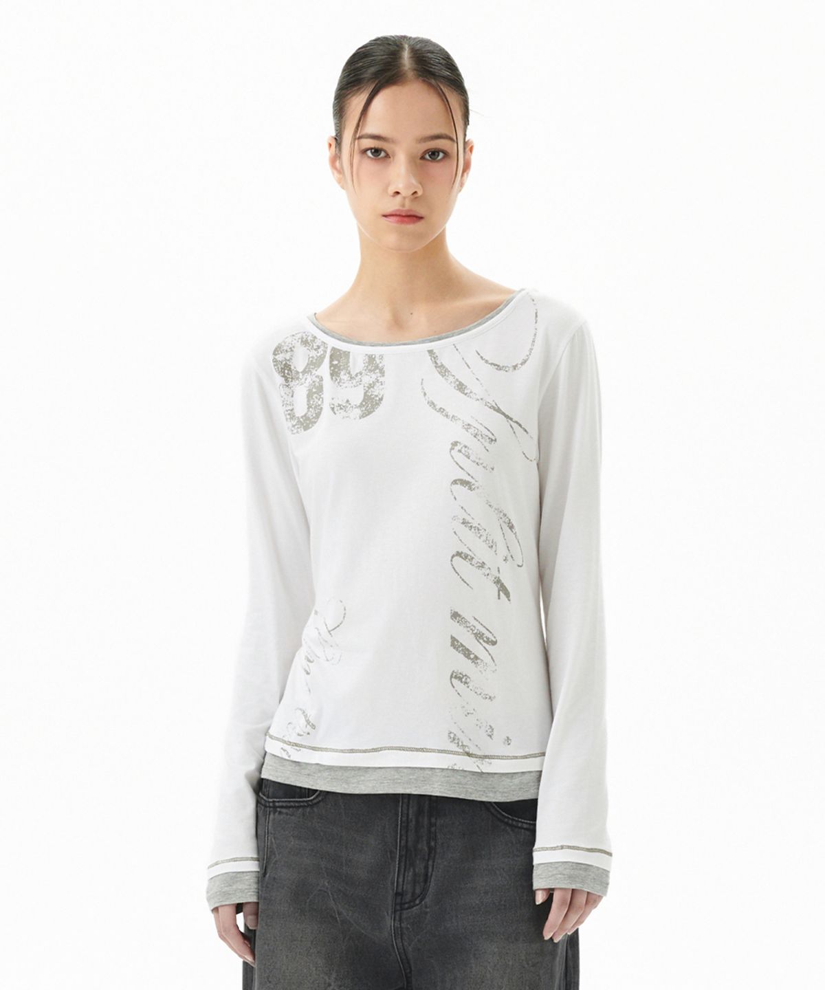 마하그리드(MAHAGRID) TRUTH LAYERED LONG SLEEVE TEE IVORY(MG2FFFT572A)
