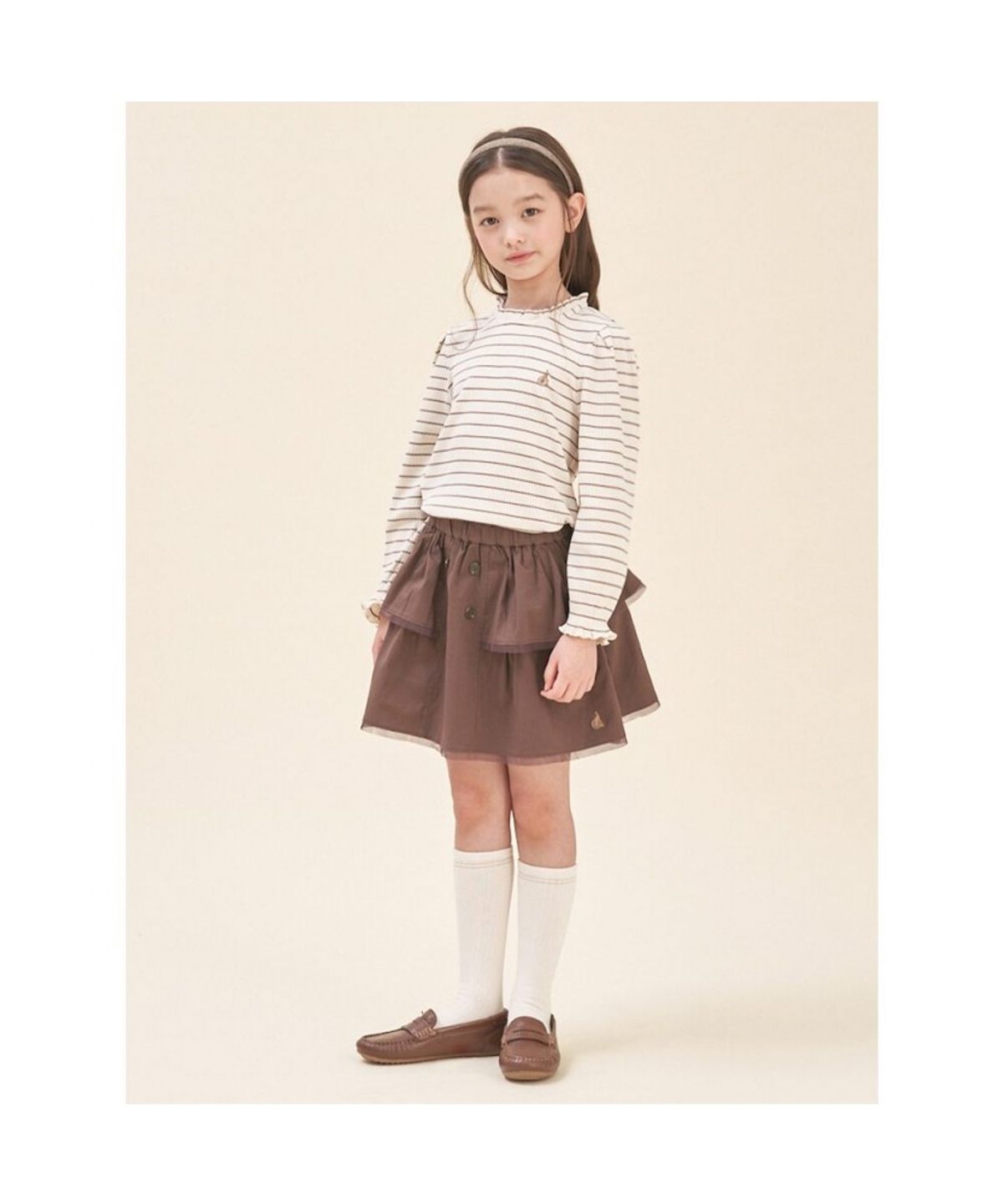 빈폴 키즈(BEANPOLE KIDS) 간절기 스트라이프 골지 티셔츠  브라운 (BI5841G02D) (BI5841G02D)