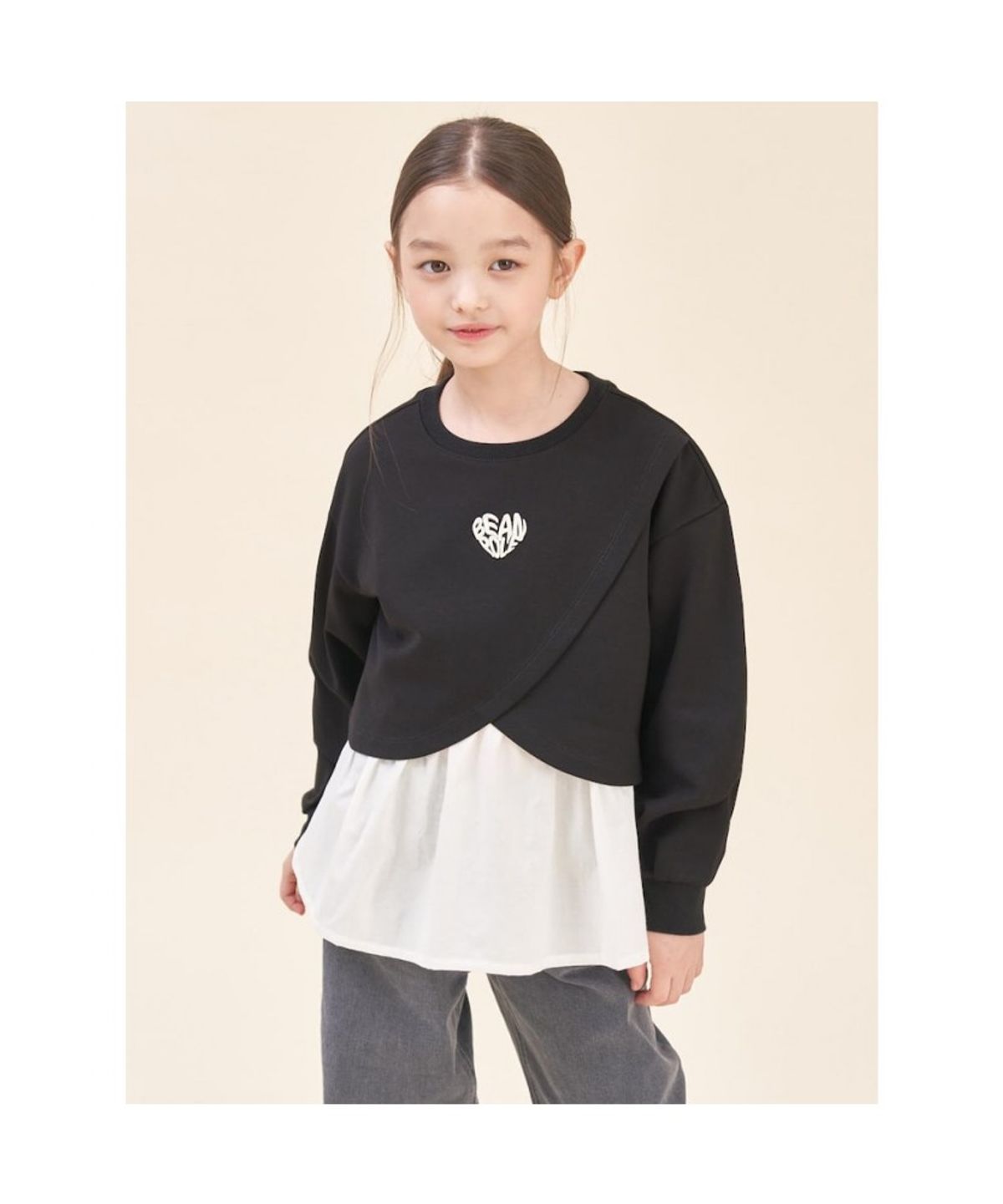 빈폴 키즈(BEANPOLE KIDS) 여아 레이어드형 스웨트 셔츠  블랙 (BI5841G035) (BI5841G035)