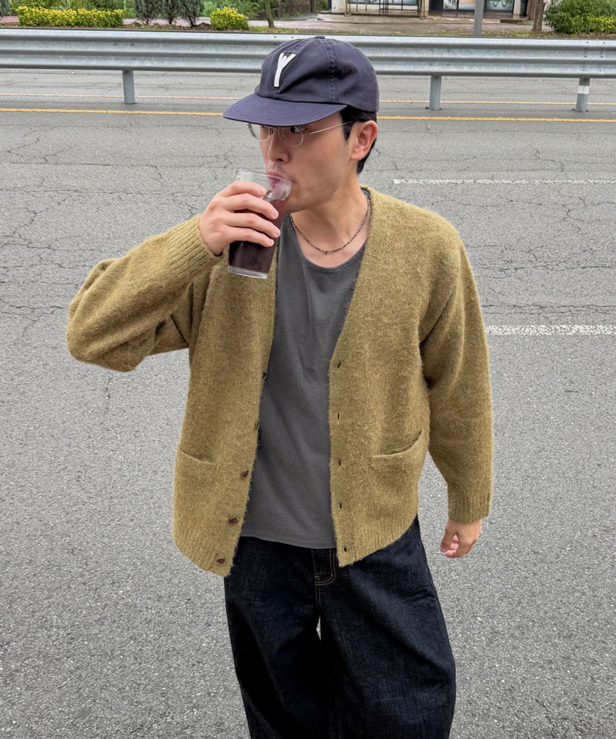 마하그리드(MAHAGRID) MIXED HAIRY KNIT CARDIGAN KHAKI(MG2FFMK681A)