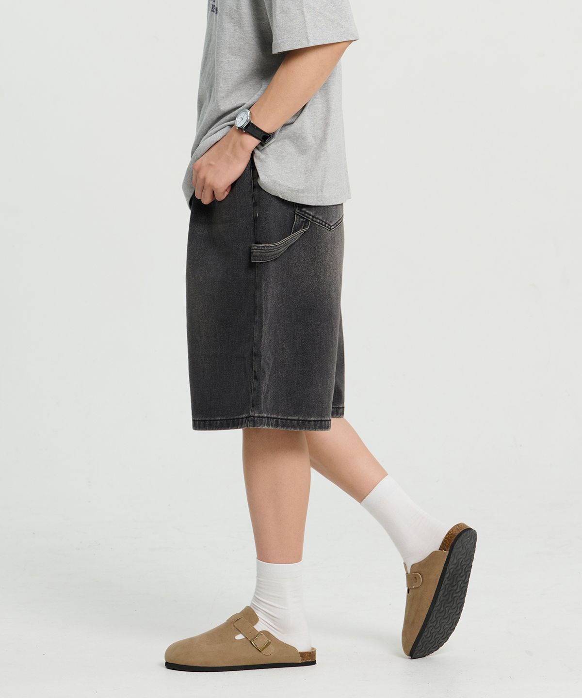크레드먼스(CREEDMENS) 루틴 카펜더 데님 버뮤다 팬츠 (Black)