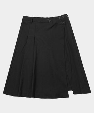 [트렌디에비뉴 PICK] 더블 버튼 미디 레이어드 랩 플리츠 스커트