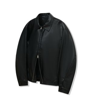 86-IRO331 커브 라인 히든 레더 자켓 블랙
