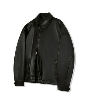 86-IRO349  미니멀 넥 버튼 레더 자켓 블랙