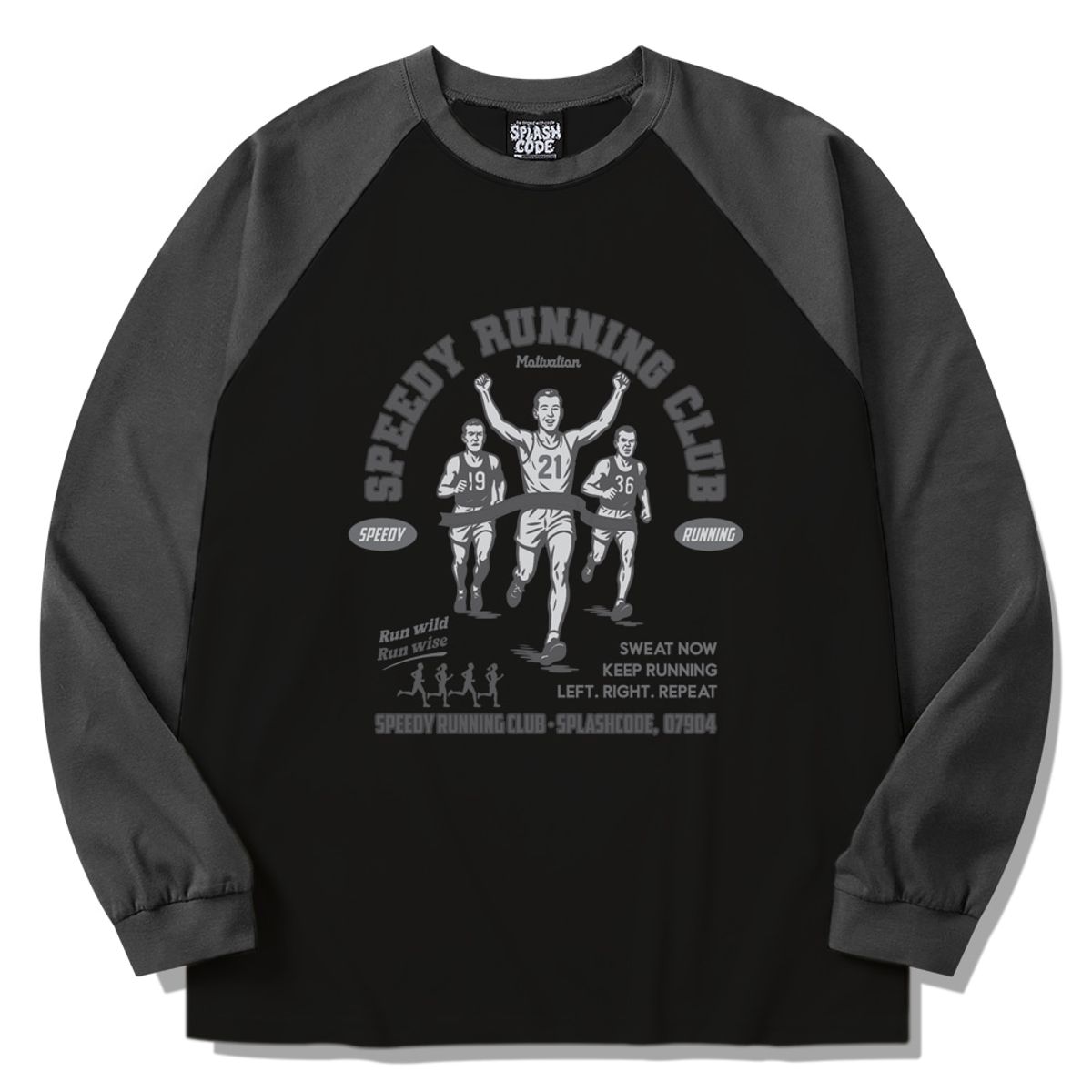 스플래시코드(SPLASHCODE) 래글런 롱슬리브 블랙 - 스피디 런닝 클럽(Speedy Running Club)