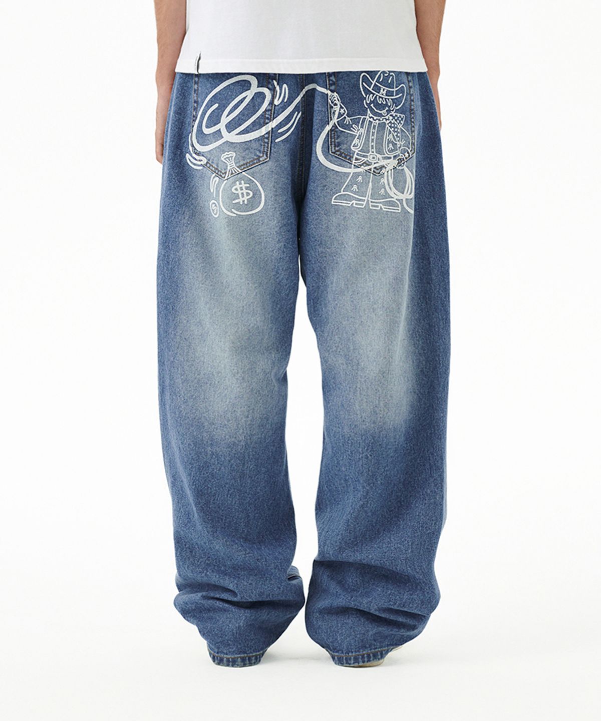 마하그리드(MAHAGRID) BACK LOGO WASHED DENIM PANT BLUE(MG2FFMD112A)