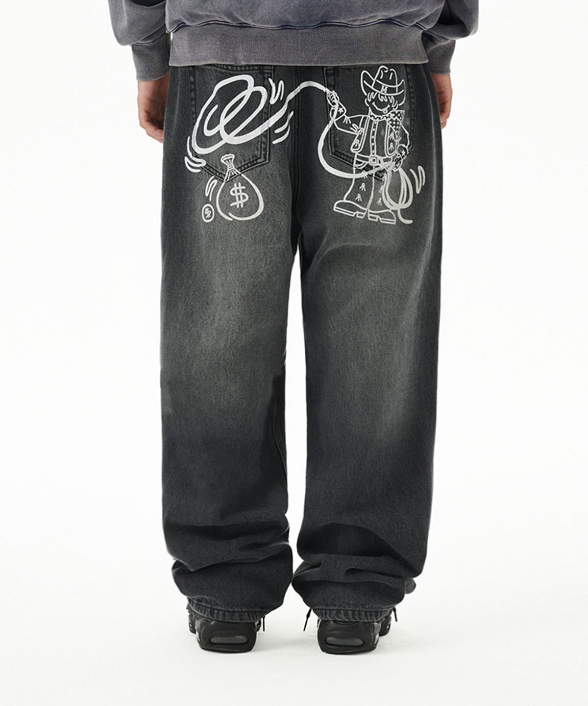 마하그리드(MAHAGRID) BACK LOGO WASHED DENIM PANT BLACK(MG2FFMD113A)