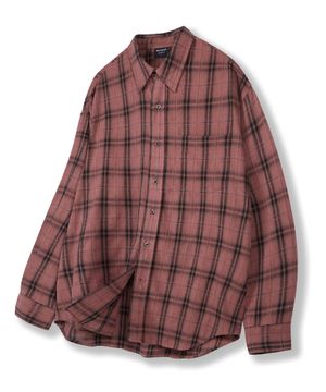 피그먼트 바이오워싱 오버핏 체크셔츠 [워시드 핑크]