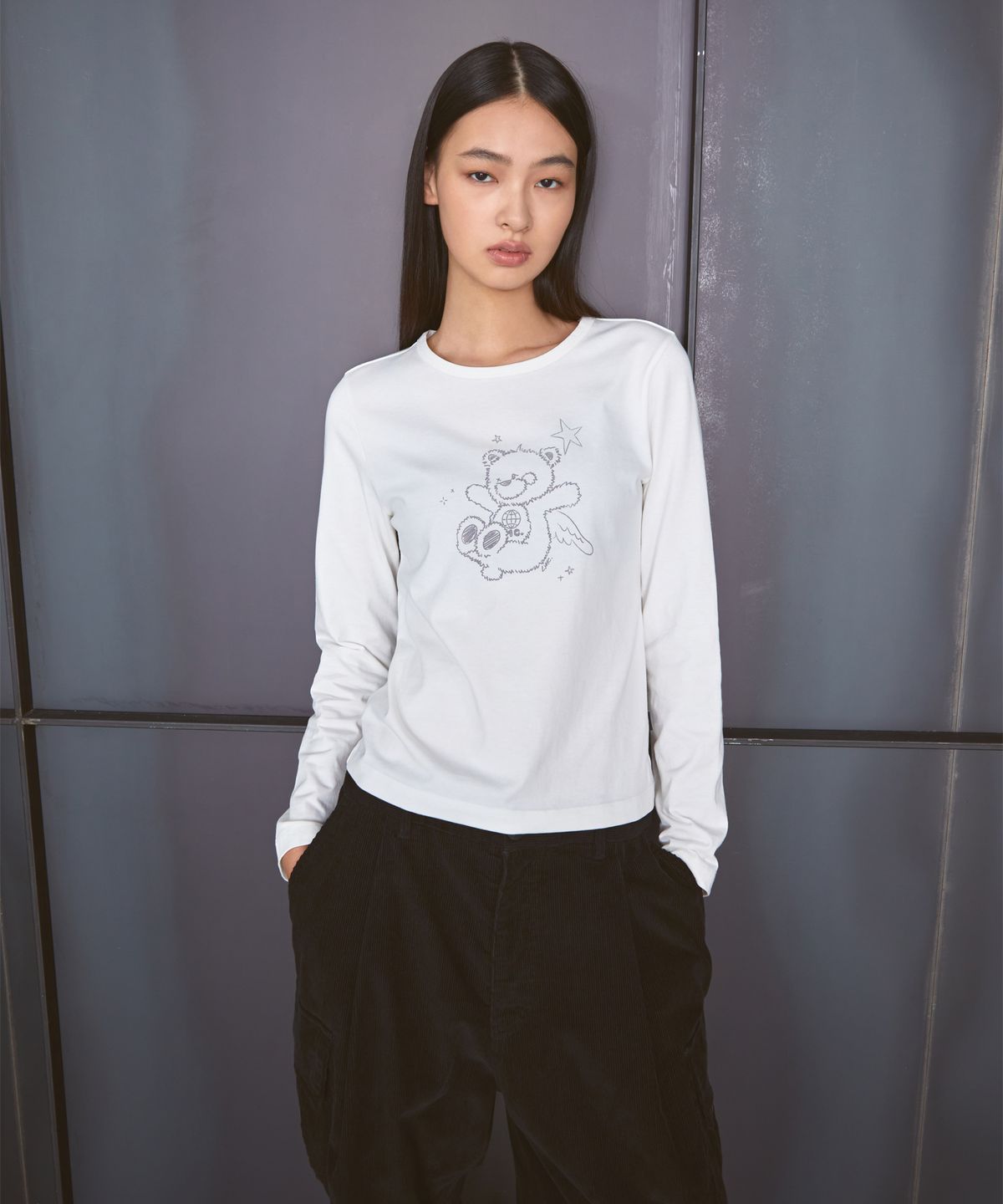 엘엠씨(LMC) WM DOODLE BEAR LONG SLV TEE white