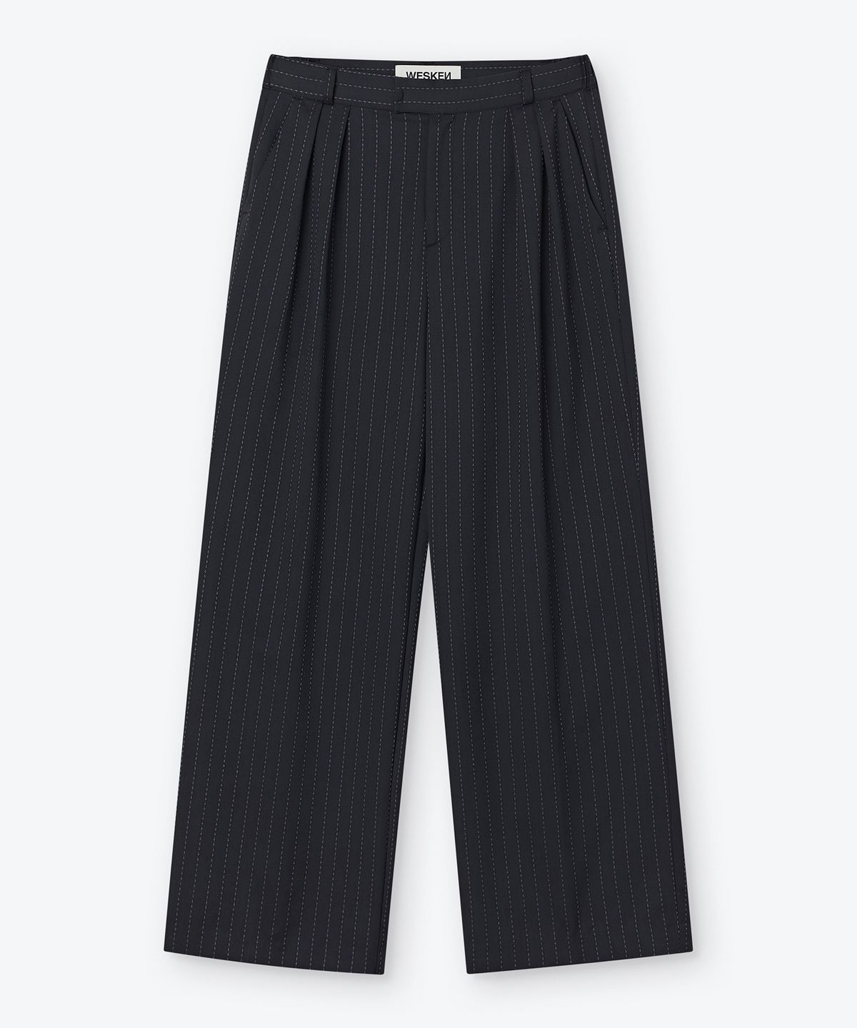 웨스켄(WESKEN) [UNISEX] PURPLE STRIPED TWO TUCK TROUSERS (BLACK)