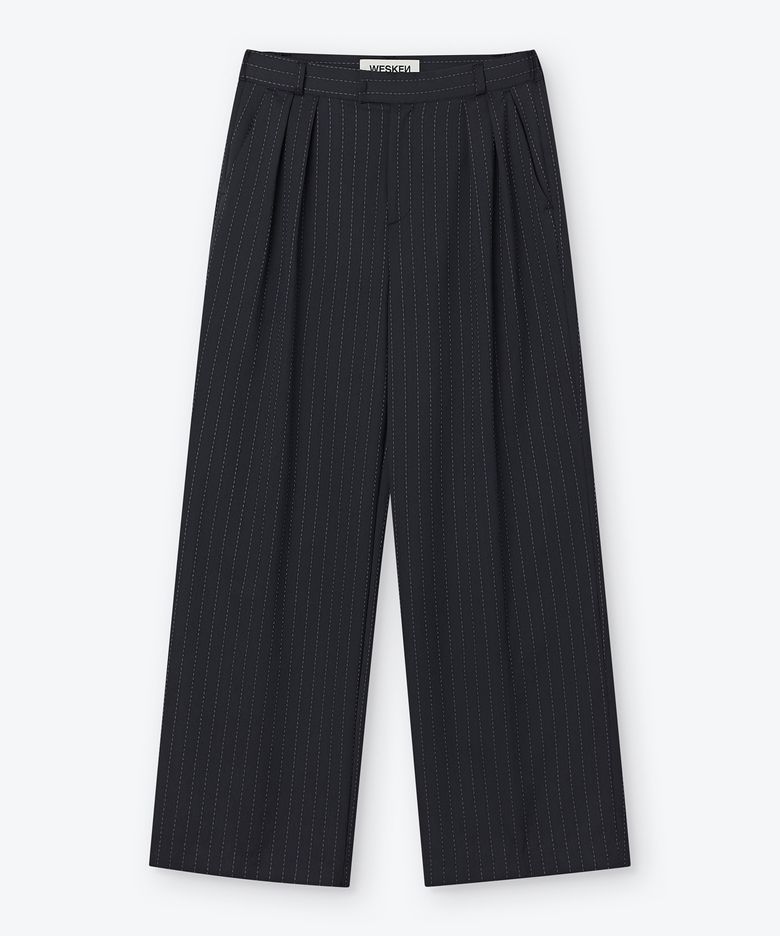 [UNISEX] PURPLE STRIPED TWO TUCK TROUSERS (BLACK)