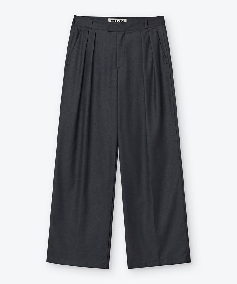 [UNISEX] SOLID TWO TUCK TROUSERS (CHARCOAL)