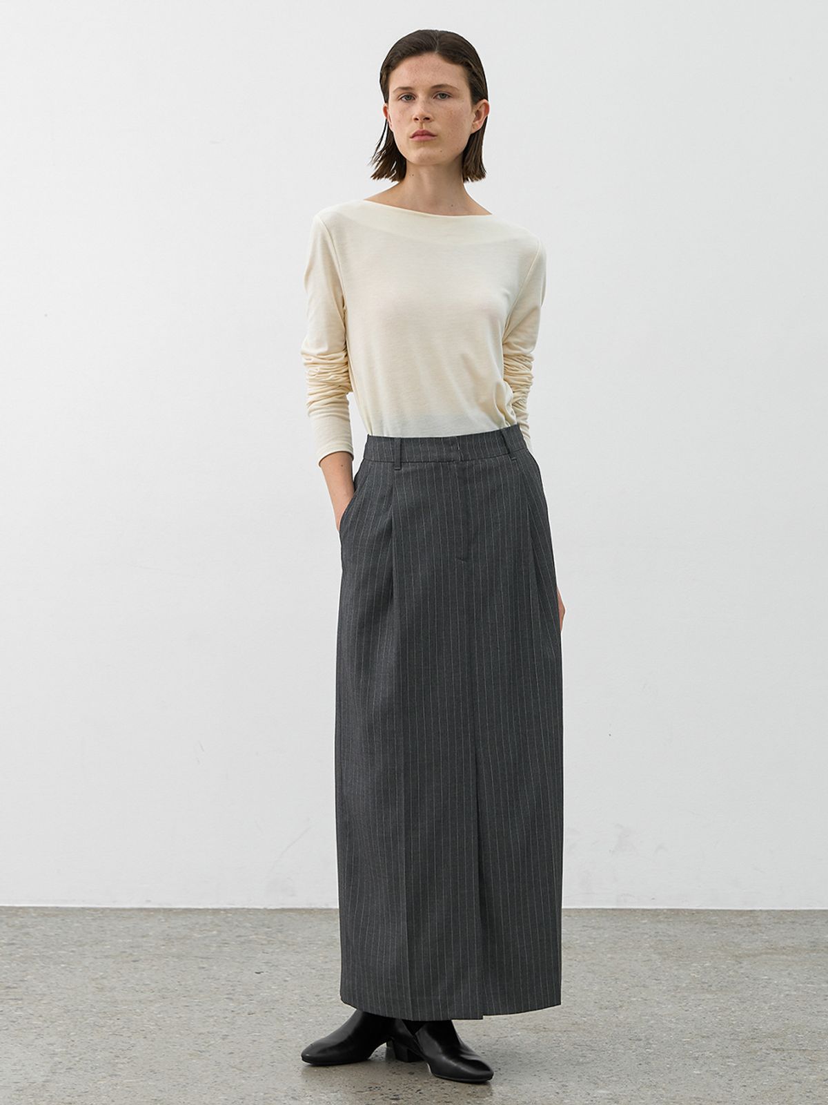 아틀리에 나인(ATELIER NAIN) ESSENTIAL STRIPE TUCK LONG SKIRT(SK-5044)