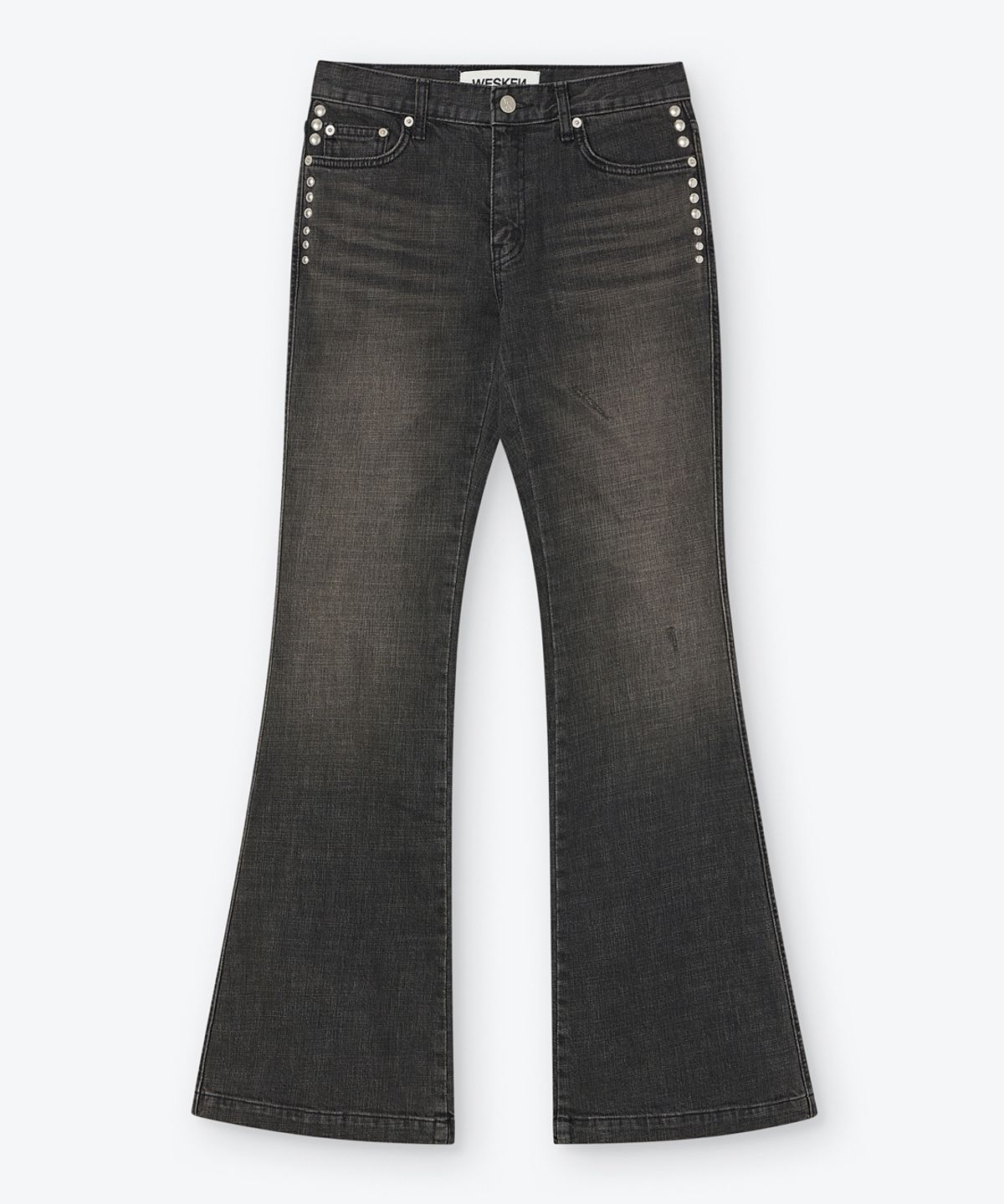 웨스켄(WESKEN) [WOMEN] STUDDED BOOTCUT DENIM PANTS (WASHED BLACK)