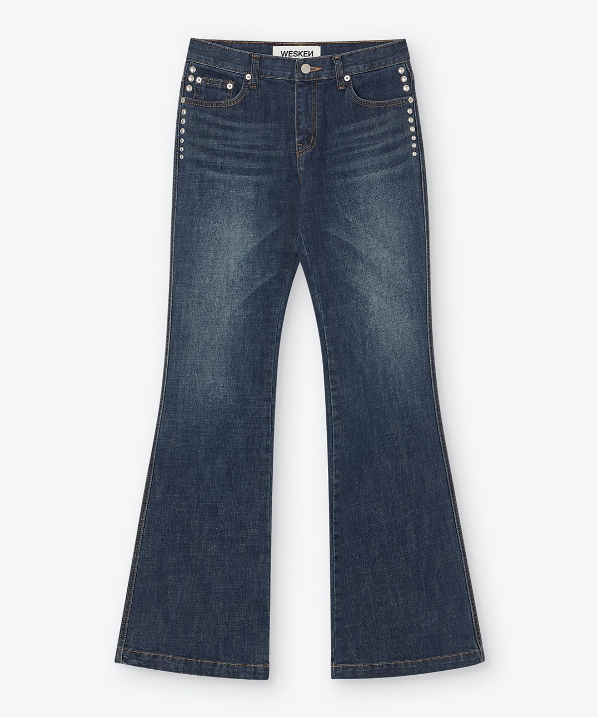 웨스켄(WESKEN) [WOMEN] STUDDED BOOTCUT DENIM PANTS (MIDNIGHT BLUE)