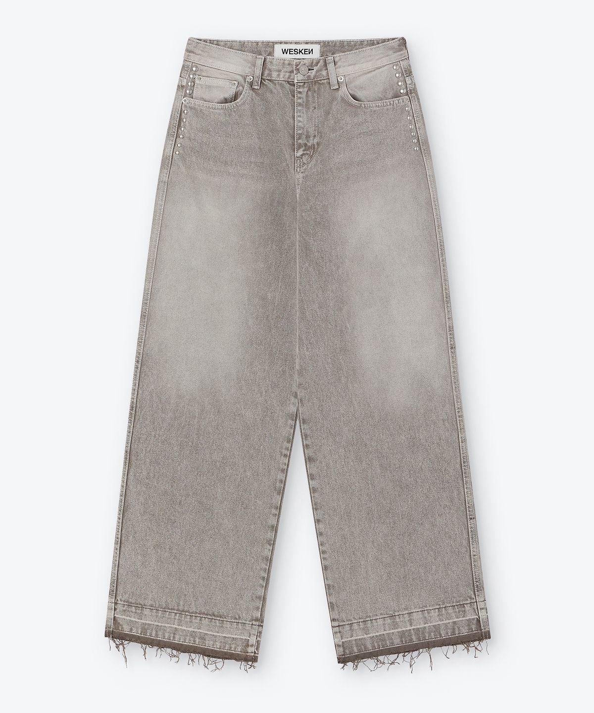 웨스켄(WESKEN) [UNISEX] STUDDED SEMI WIDE DYING PANTS (TAUPE)