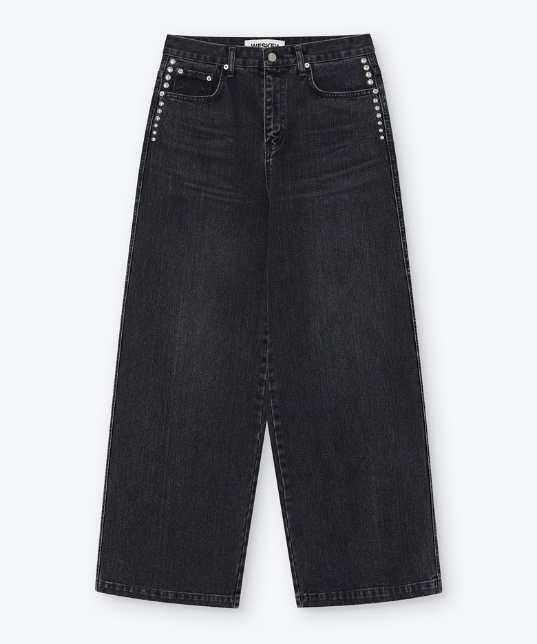 [UNISEX] STUDDED WIDE DENIM PANTS (BLACK)