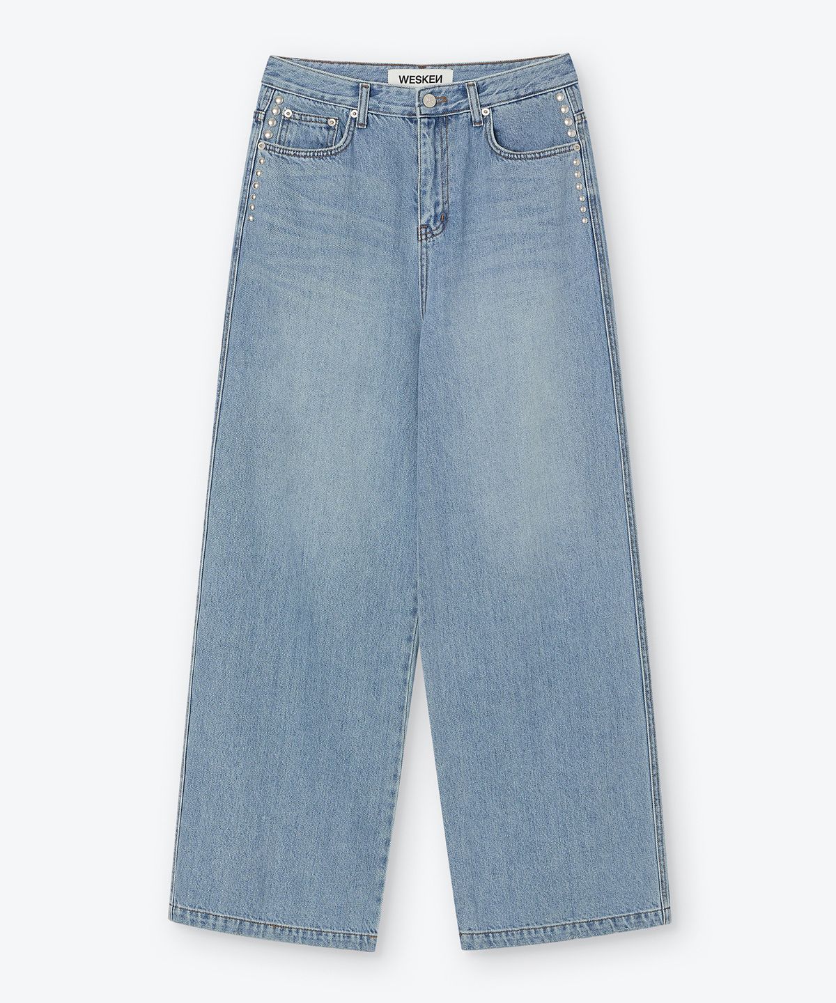 웨스켄(WESKEN) [UNISEX] STUDDED WIDE DENIM PANTS (MID BLUE)