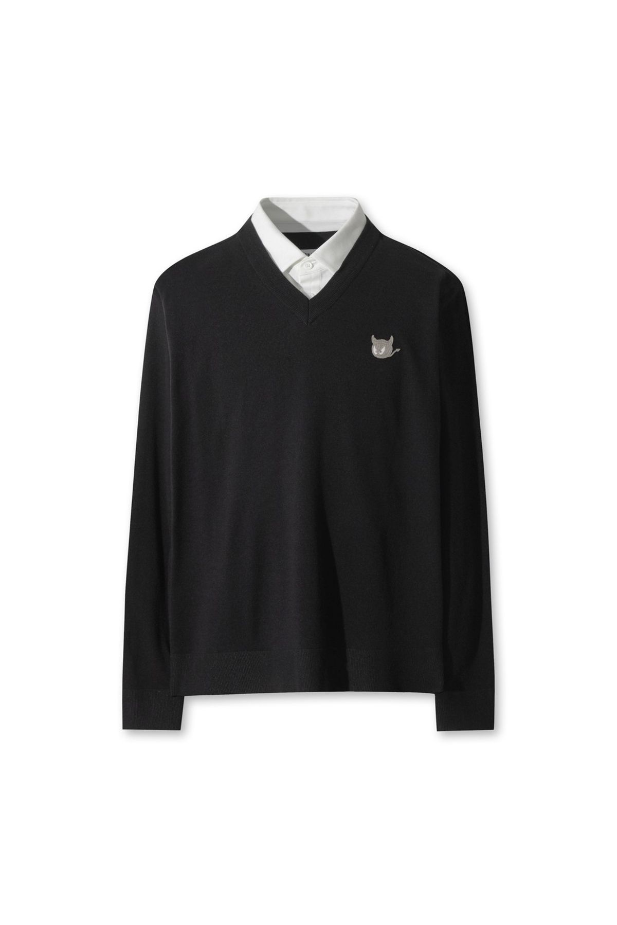 왁(WAAC) Men Fake Layer V-neck Sweater WMWAA25605BKX