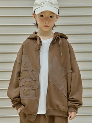 아플리케 솔리드 후드 집업_BROWN (S-MOM)