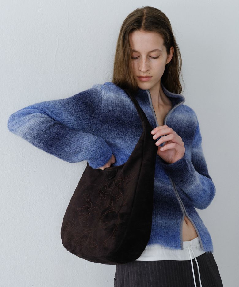 SUEDE EMBROIDERY HOBO BAG - BROWN
