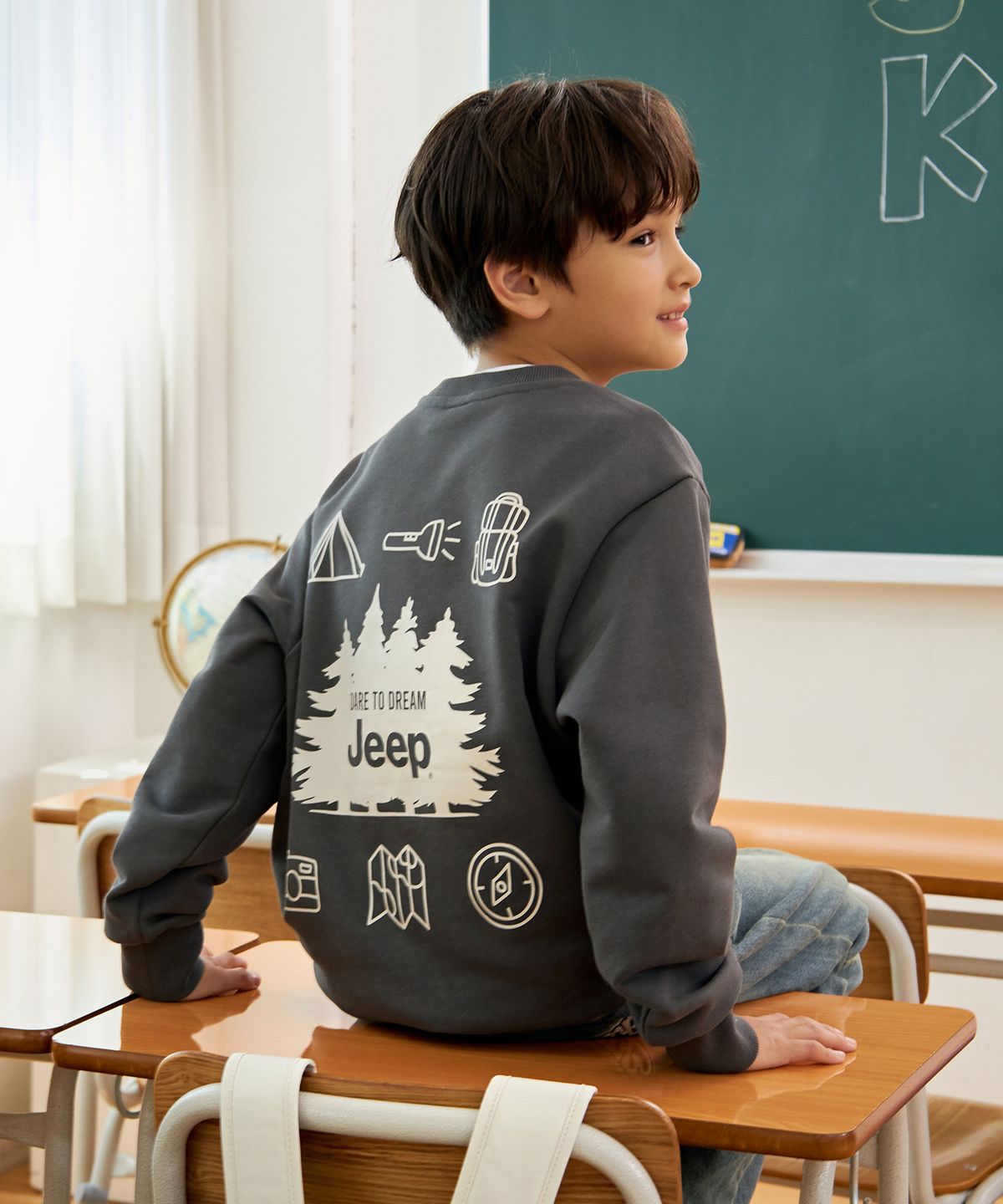 지프키즈(JEEPKIDS) 그린라벨 캠핑 맨투맨(KQ5TSU891DG)