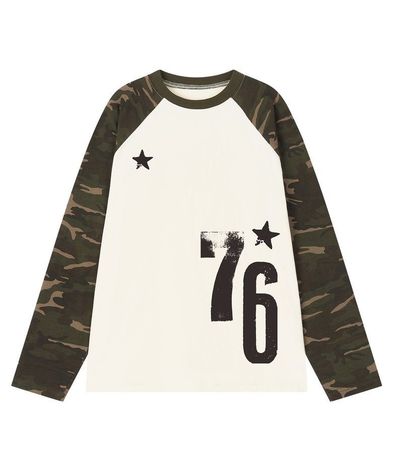 [UNISEX]76 카모 래글런 롱슬리브 티셔츠_크림