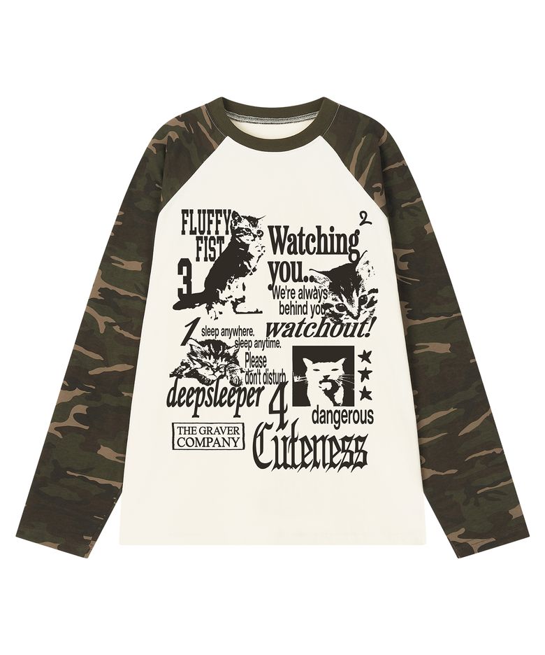 [UNISEX]4 CATS 카모 래글런 롱슬리브 티셔츠_크림