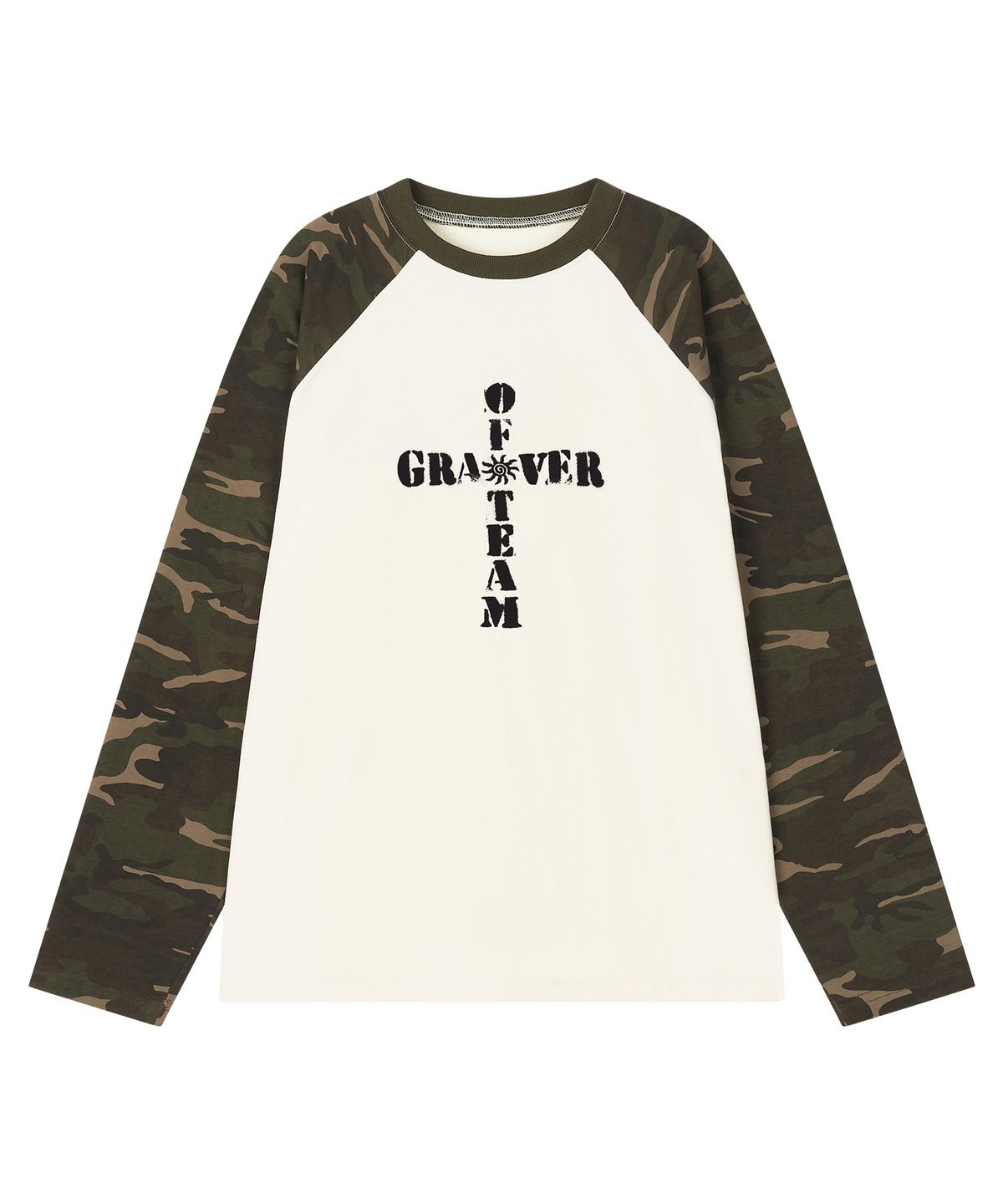 그레이버(GRAVER) [UNISEX]OF CROSS 카모 래글런 롱슬리브 티셔츠_크림