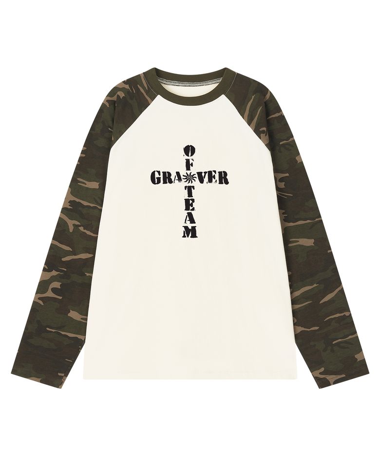 [UNISEX]OF CROSS 카모 래글런 롱슬리브 티셔츠_크림