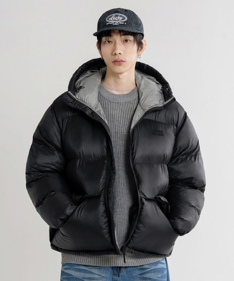 2WAY 하이넥 오버핏 후드 패딩 자켓 [블랙]