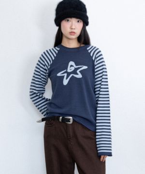 STAR STRIPE RAGLAN KNIT_NAVY(IK2FFMK600A)