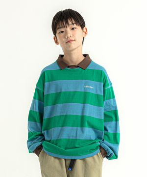 카라 스트라이프 티셔츠 Blue