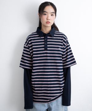 STRIPE LAYERD RUGBY COLLAR L/S TEE_NAVY(IK2FFMT551A)