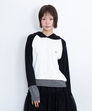 DOT STRIPE LAYERD HOODED L/S TEE_BLACK(IK2FFFT554A)