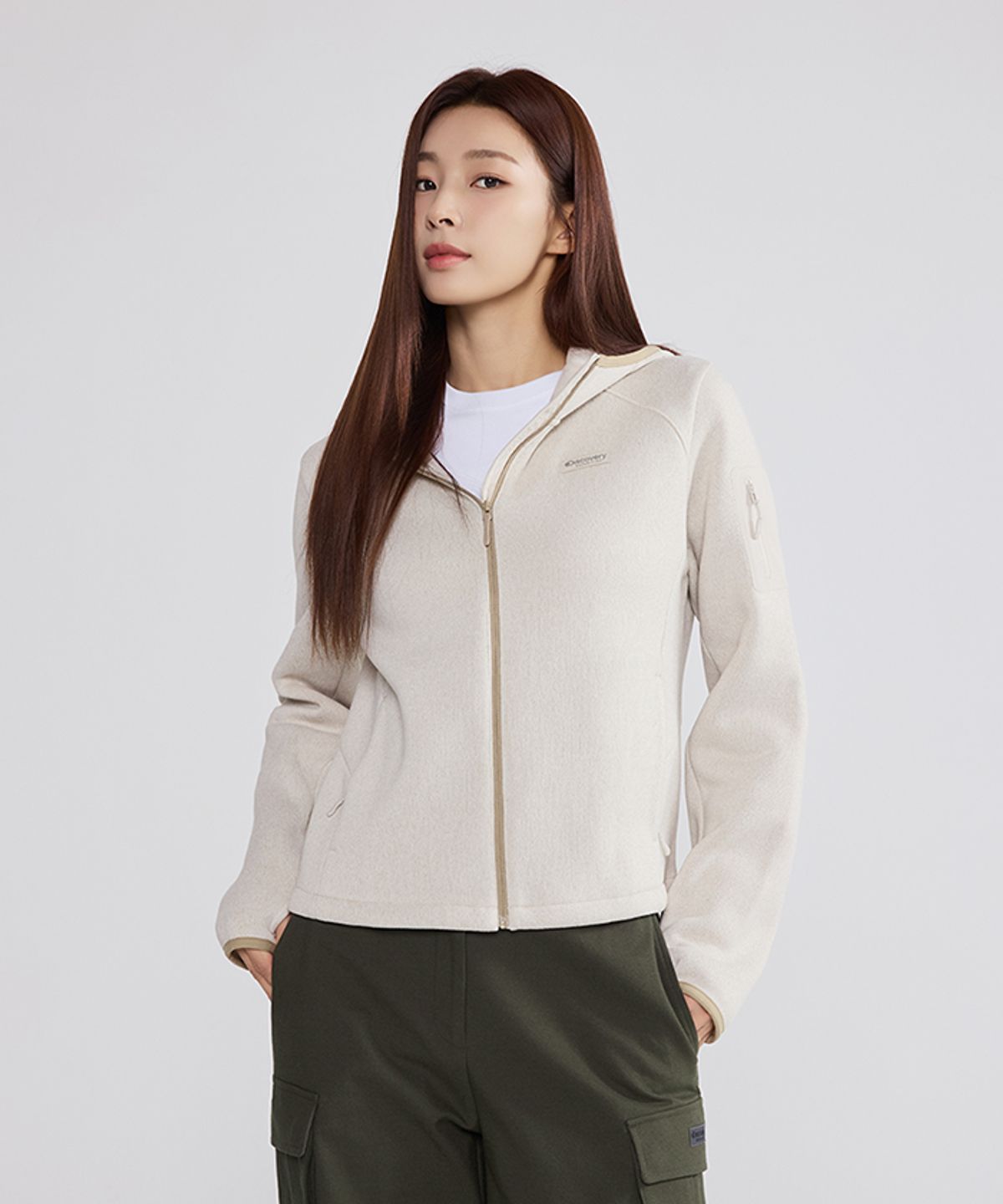 디스커버리 익스페디션(DISCOVERY EXPEDITION) 여성 니트라이크 후드 자켓 (BEIGE2)