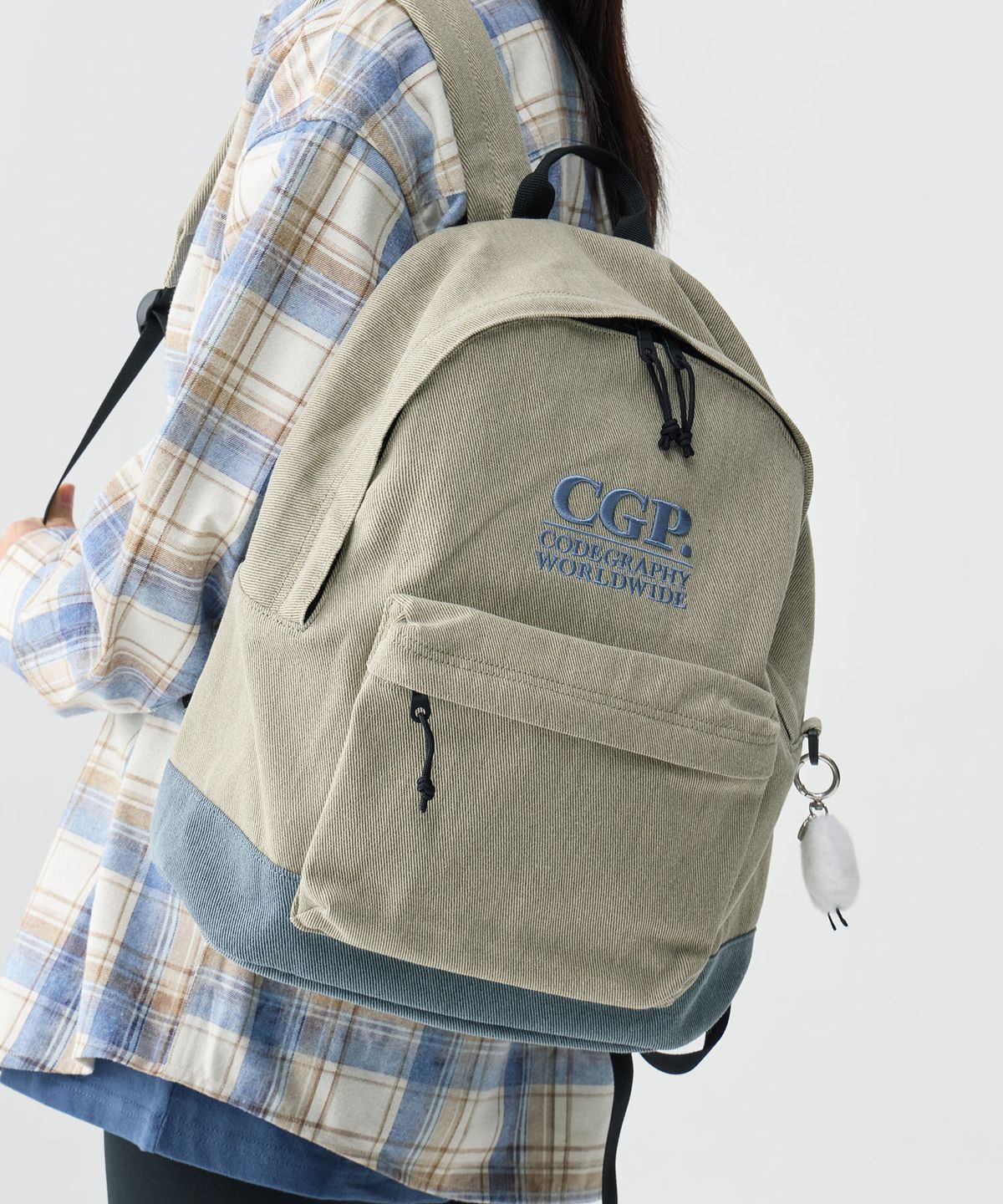 코드그라피(CGP) 스퀘어 로고 백팩_라이트카키