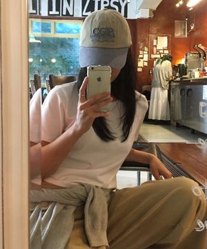 스퀘어 로고 워싱 배색 볼캡_라이트카키