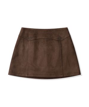 (우먼) FAUX 스웨이드 미니 스커트_브라운