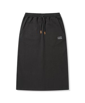 (우먼) 스퀘어 로고 데미지 스웻 스커트_차콜